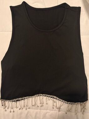 SHEIN Black Tank Top with Beaded Fringe Hem